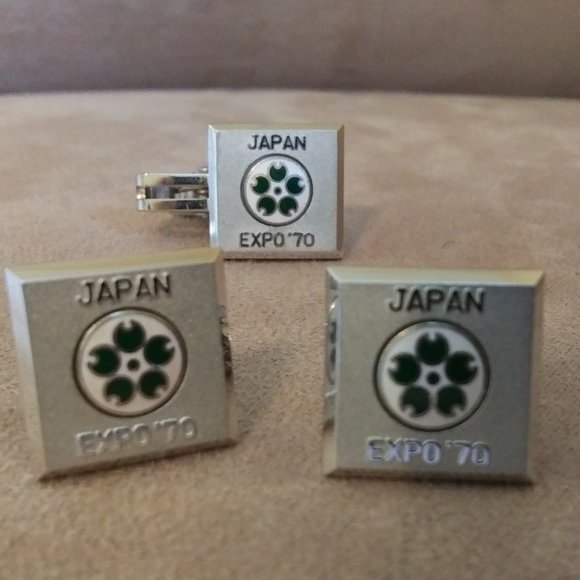 Tie Clip with Cufflinks Set Japan 1970 Collectible Vintage
